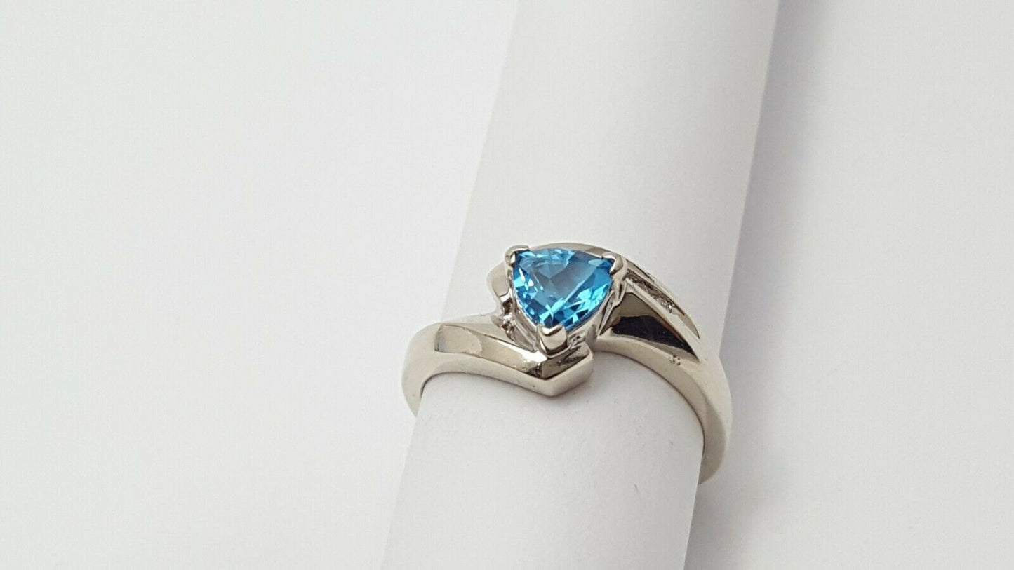 10K White Gold Blue Topaz & Diamond Ring