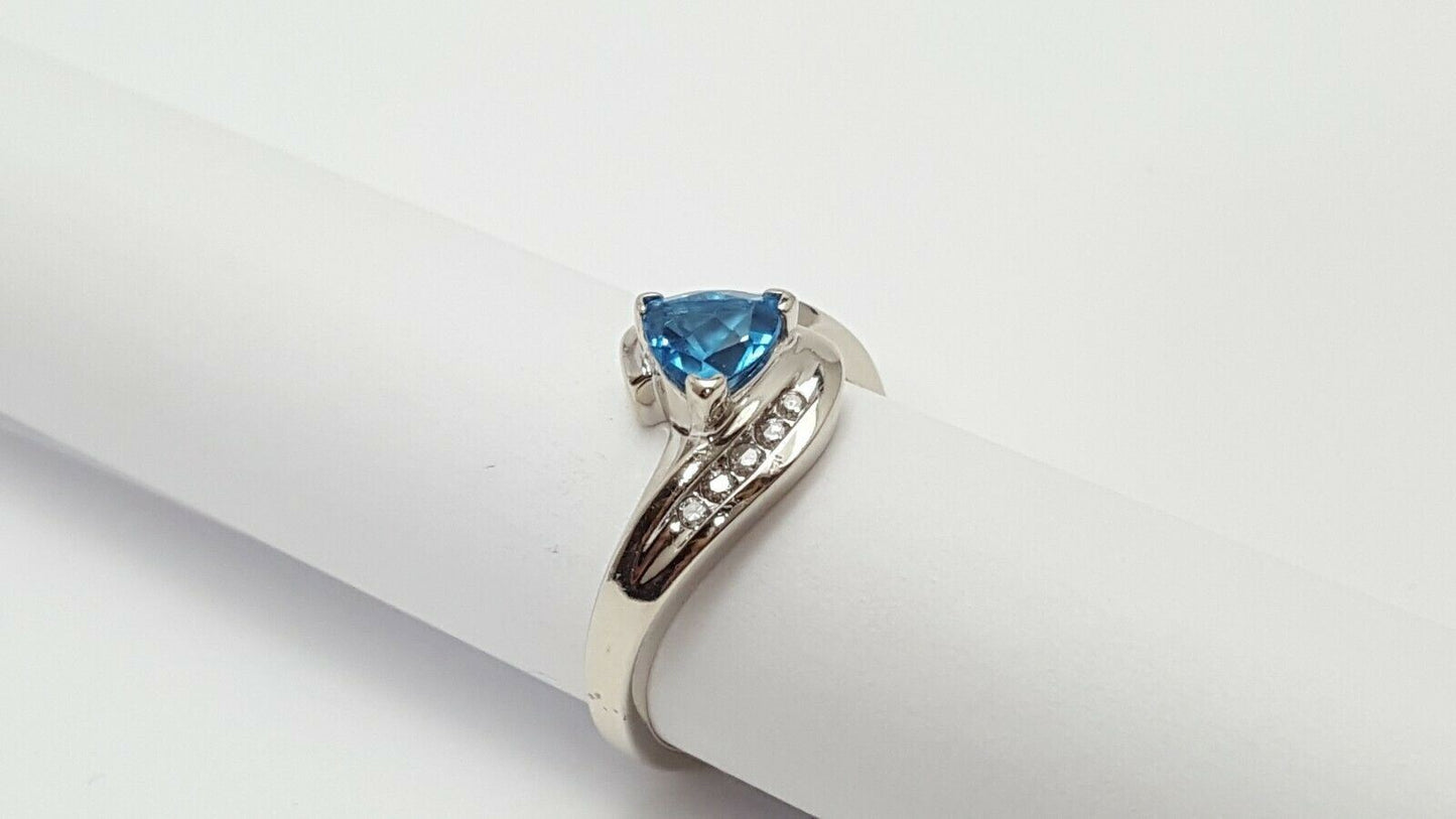 10K White Gold Blue Topaz & Diamond Ring