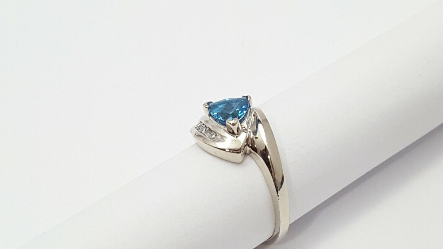 10K White Gold Blue Topaz & Diamond Ring