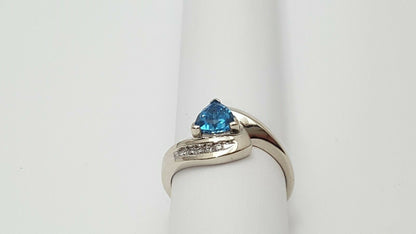 10K White Gold Blue Topaz & Diamond Ring