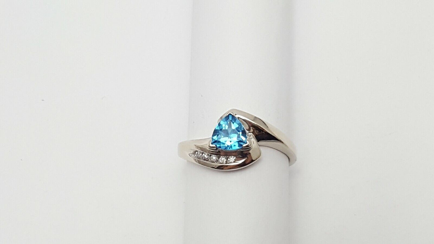 10K White Gold Blue Topaz & Diamond Ring