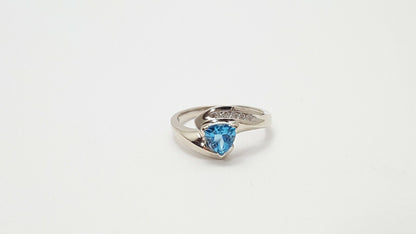 10K White Gold Blue Topaz & Diamond Ring