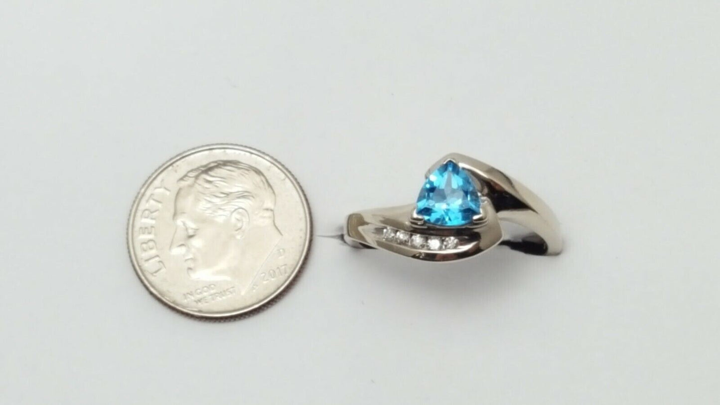 10K White Gold Blue Topaz & Diamond Ring