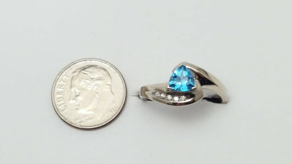 10K White Gold Blue Topaz & Diamond Ring