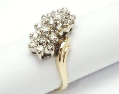 14K Two Tone Multi Tone Gold Ladies Designer Cluster Diamond Ring