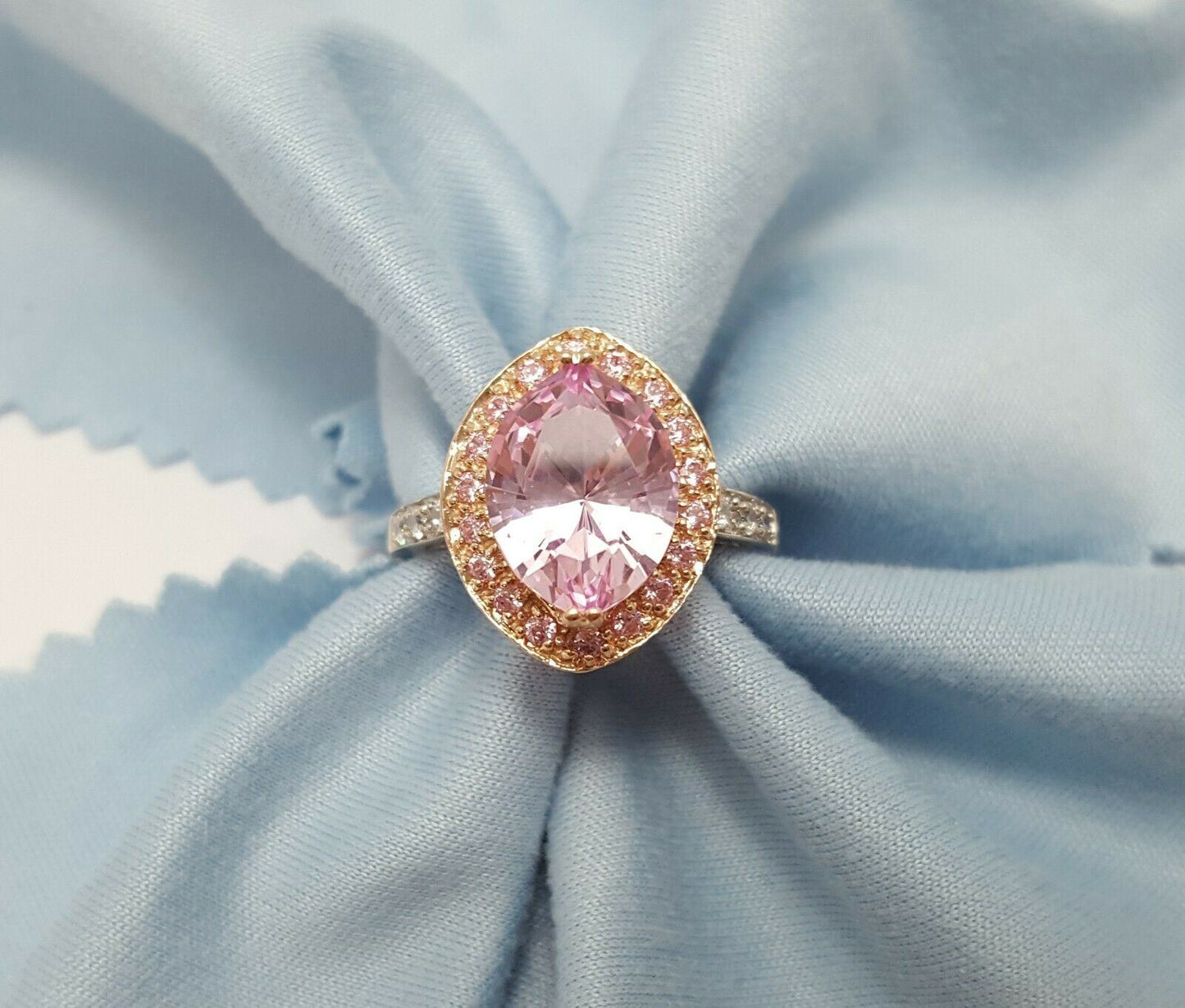 14kt Multi Color Gold Designer Pink Topaz & Cubic Zirconia Ring