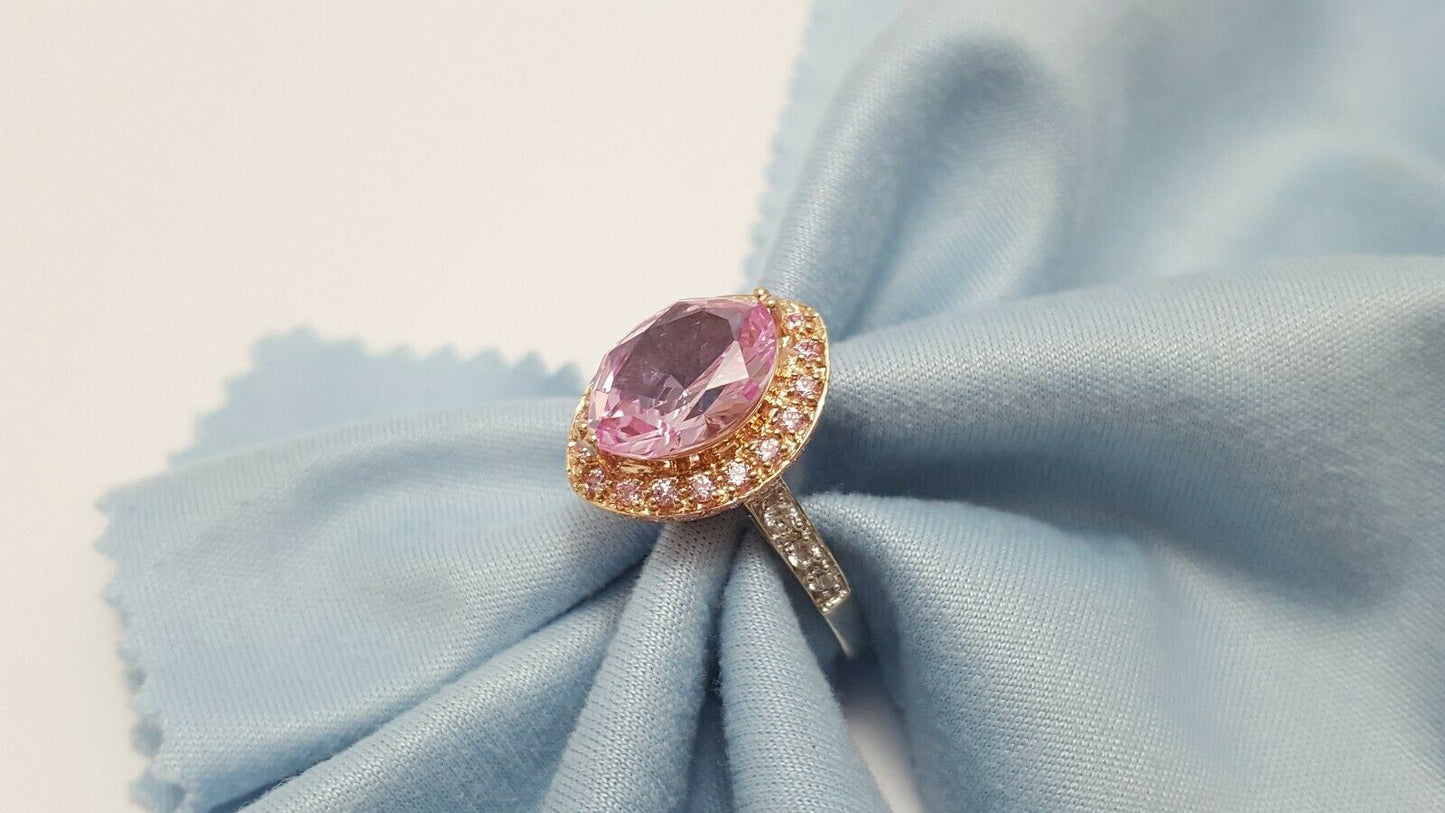 14kt Multi Color Gold Designer Pink Topaz & Cubic Zirconia Ring