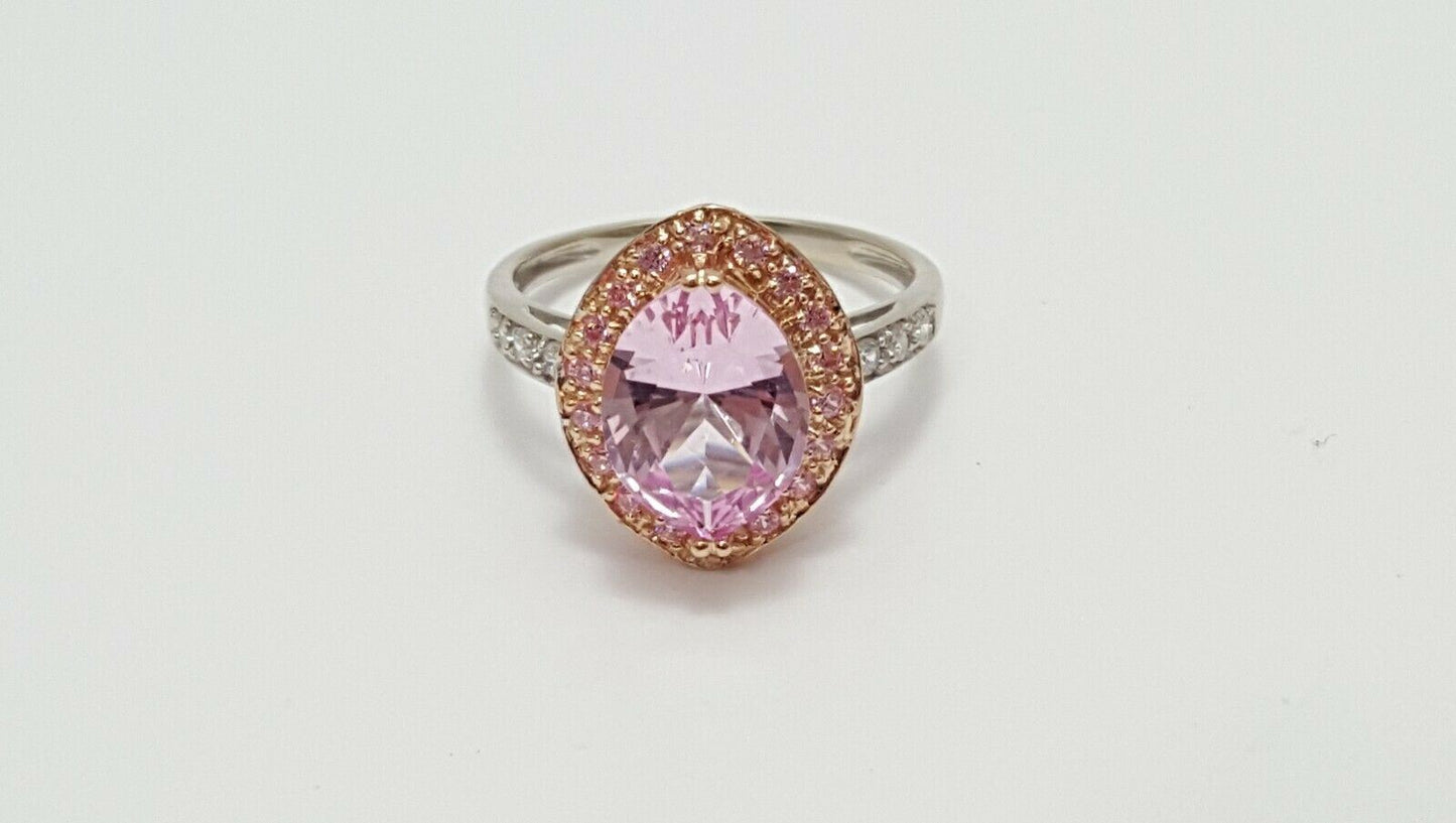 14kt Multi Color Gold Designer Pink Topaz & Cubic Zirconia Ring