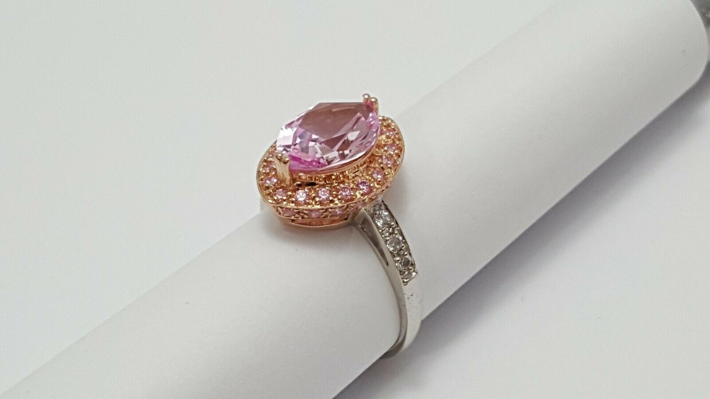 14kt Multi Color Gold Designer Pink Topaz & Cubic Zirconia Ring