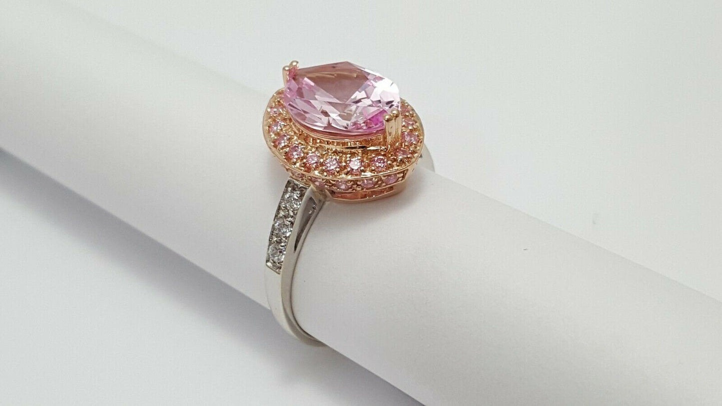 14kt Multi Color Gold Designer Pink Topaz & Cubic Zirconia Ring