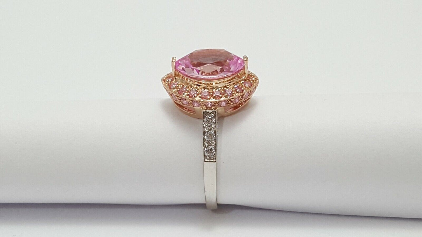 14kt Multi Color Gold Designer Pink Topaz & Cubic Zirconia Ring