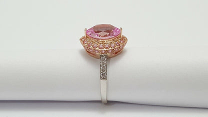 14kt Multi Color Gold Designer Pink Topaz & Cubic Zirconia Ring