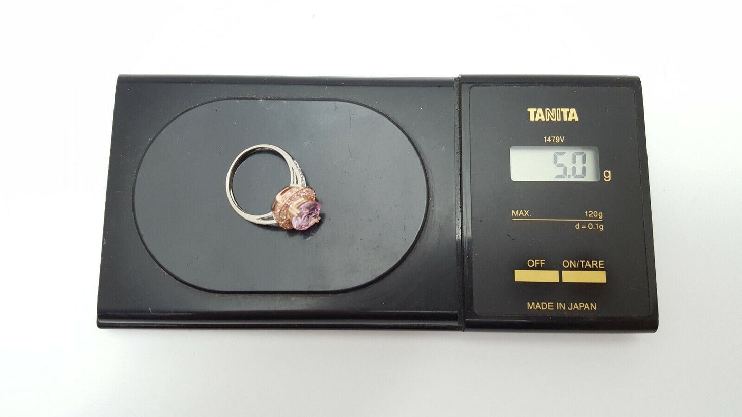 14kt Multi Color Gold Designer Pink Topaz & Cubic Zirconia Ring