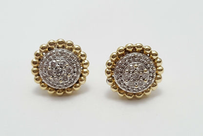 10K Solid Two Tone Gold Diamond Stud Earrings