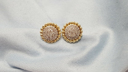 10K Solid Two Tone Gold Diamond Stud Earrings