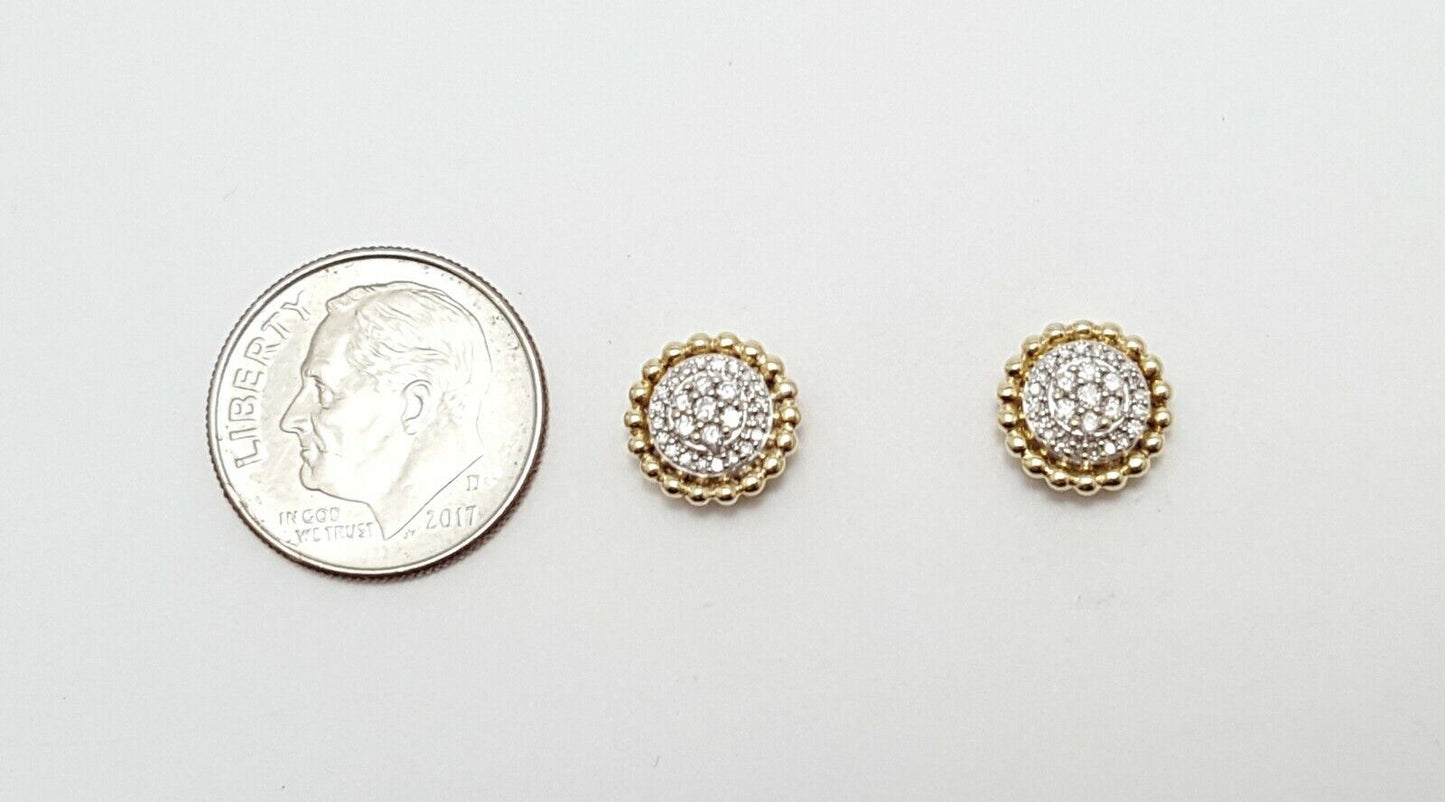 10K Solid Two Tone Gold Diamond Stud Earrings