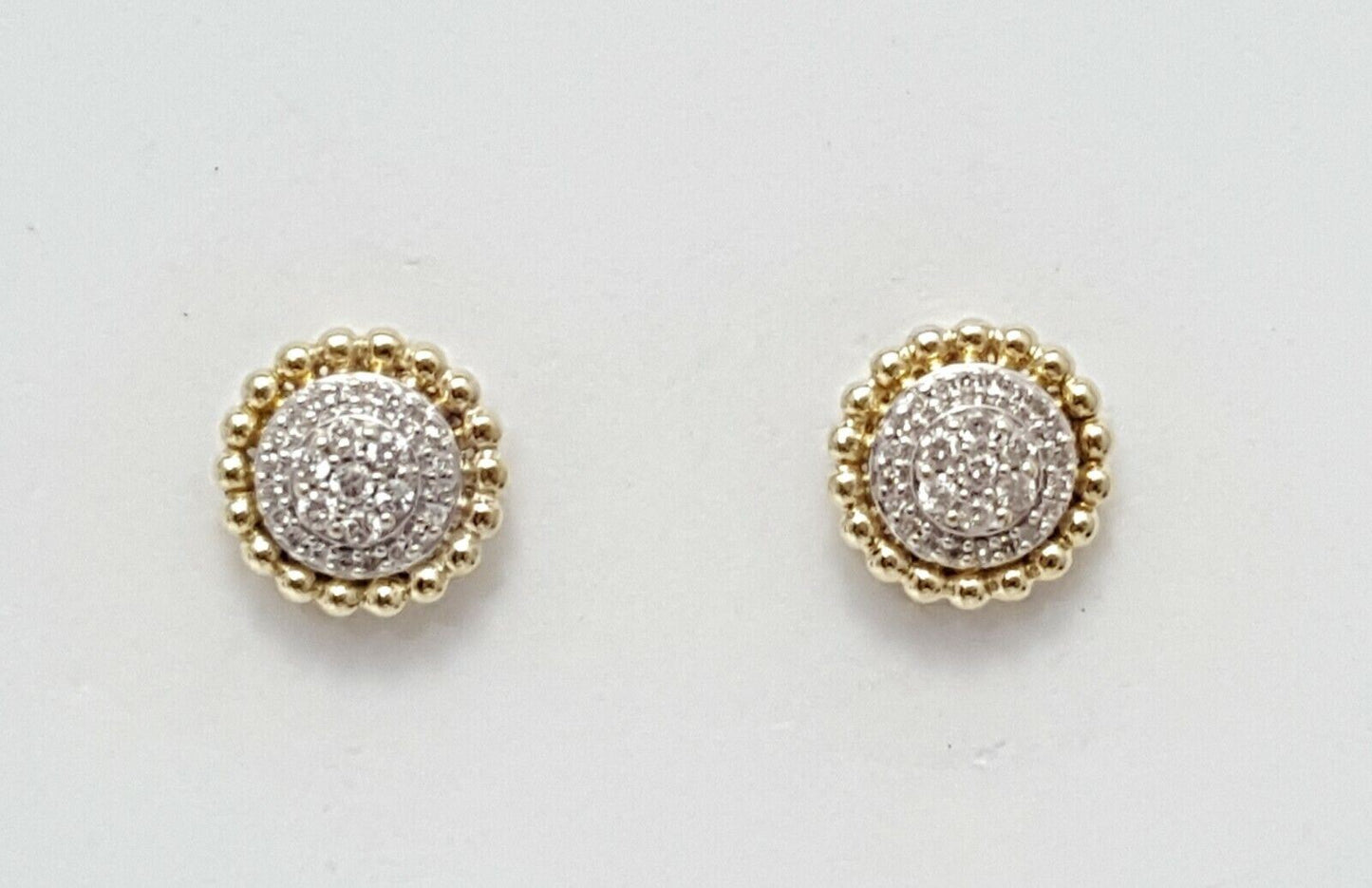 10K Solid Two Tone Gold Diamond Stud Earrings