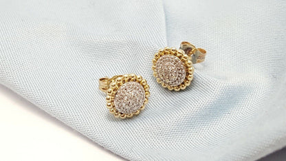 10K Solid Two Tone Gold Diamond Stud Earrings