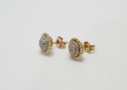 10K Solid Two Tone Gold Diamond Stud Earrings