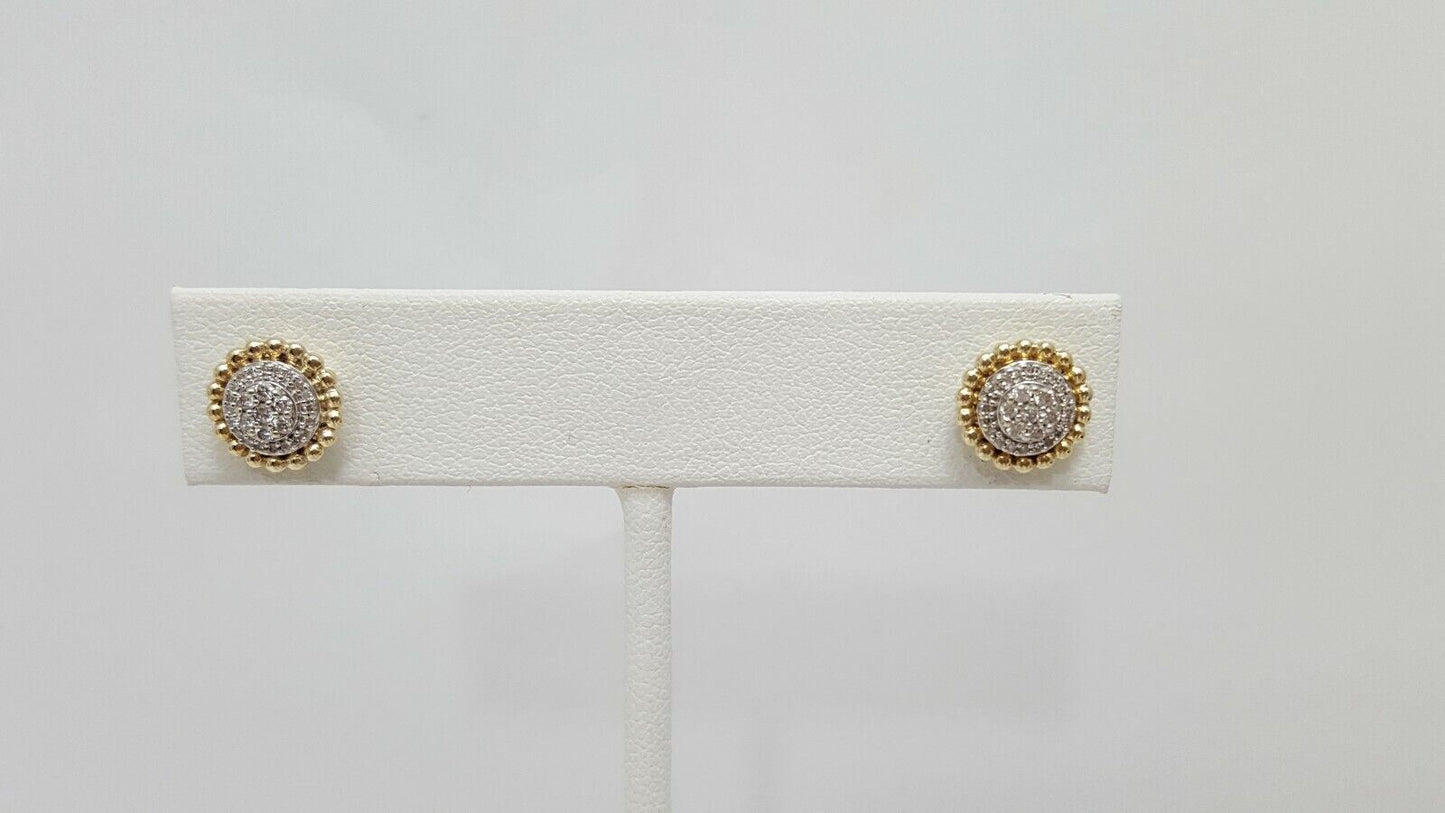 10K Solid Two Tone Gold Diamond Stud Earrings