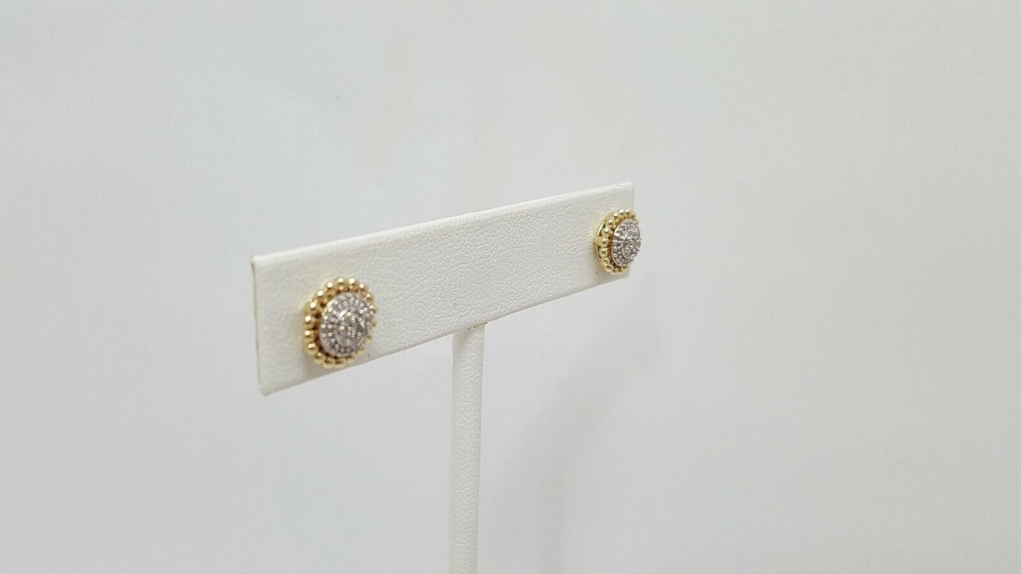 10K Solid Two Tone Gold Diamond Stud Earrings