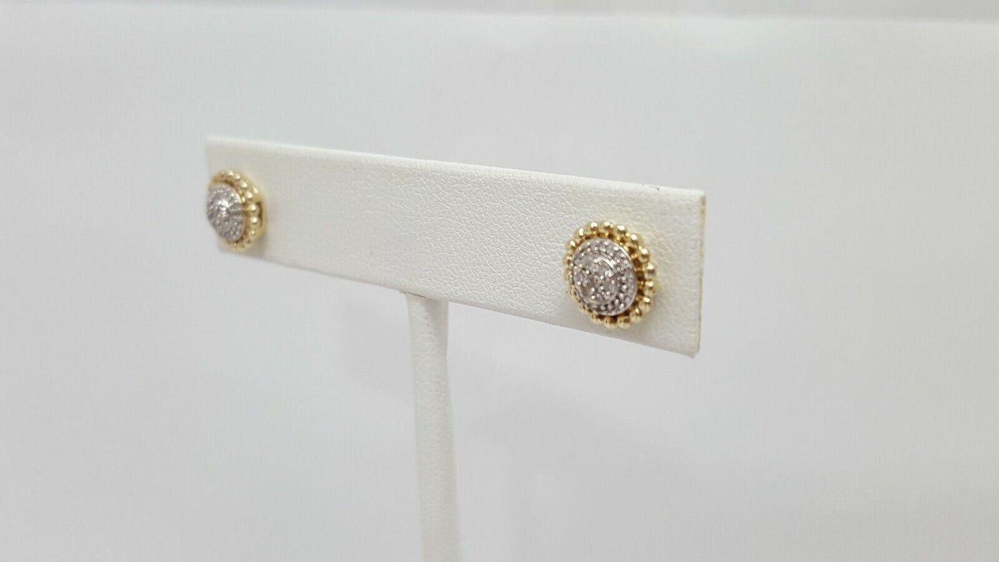 10K Solid Two Tone Gold Diamond Stud Earrings