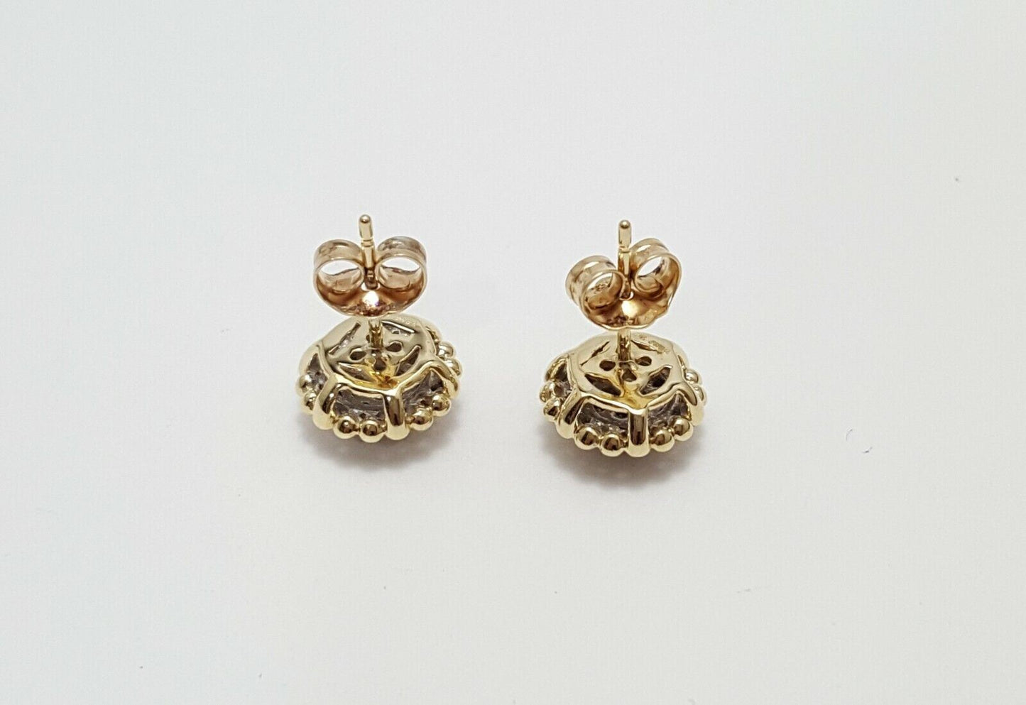 10K Solid Two Tone Gold Diamond Stud Earrings