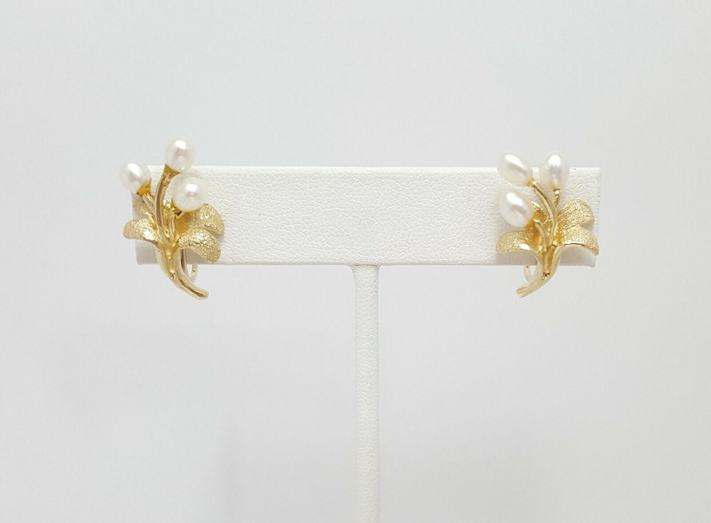 14K Yellow Gold Designer Hinged Screw Back Non-Pierced Pearl Earrings