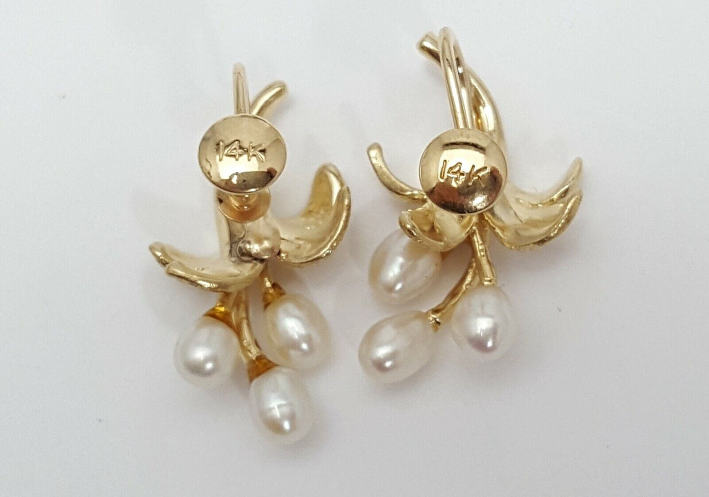 14K Yellow Gold Designer Hinged Screw Back Non-Pierced Pearl Earrings