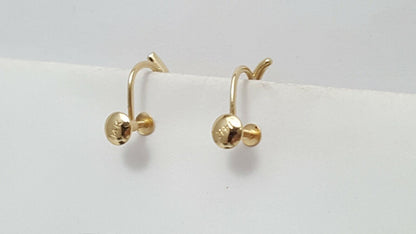 14K Yellow Gold Designer Hinged Screw Back Non-Pierced Pearl Earrings