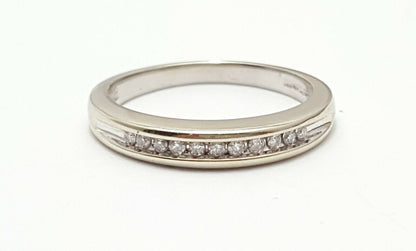 14K White Gold Designer Diamond Wedding Band Ring - Size 6.75