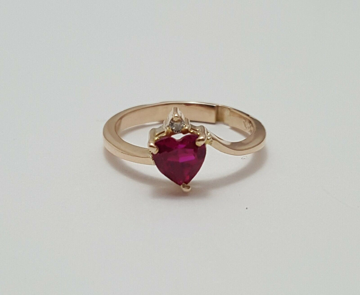 14K Rose Gold Designer Resizable Synthetic Ruby & Diamond  Ring