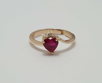 14K Rose Gold Designer Resizable Synthetic Ruby & Diamond  Ring