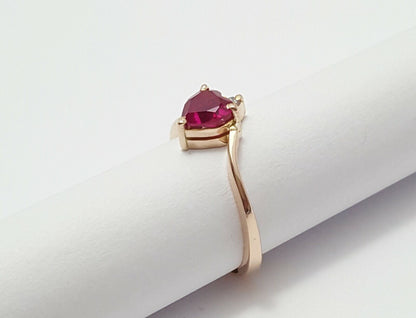 14K Rose Gold Designer Resizable Synthetic Ruby & Diamond  Ring