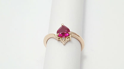 14K Rose Gold Designer Resizable Synthetic Ruby & Diamond  Ring