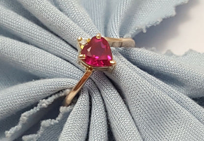 14K Rose Gold Designer Resizable Synthetic Ruby & Diamond  Ring