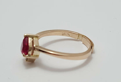 14K Rose Gold Designer Resizable Synthetic Ruby & Diamond  Ring