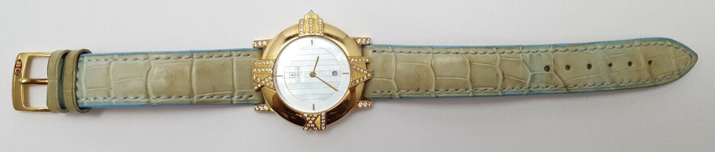 Corum 18kt Yellow Gold Diamond Mother of Pearl Alligator Leather Watch 49.301.65