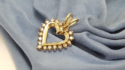 10K Solid Yellow Gold Open Heart Diamond Charm Pendant