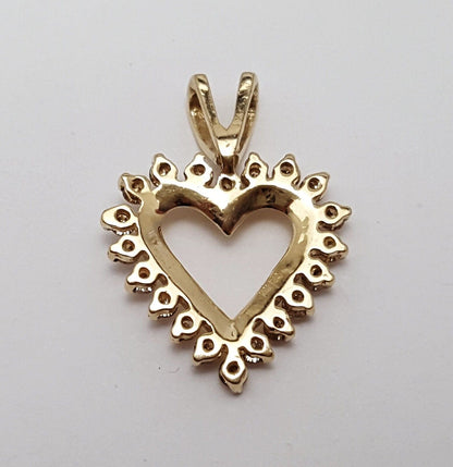 10K Solid Yellow Gold Open Heart Diamond Charm Pendant