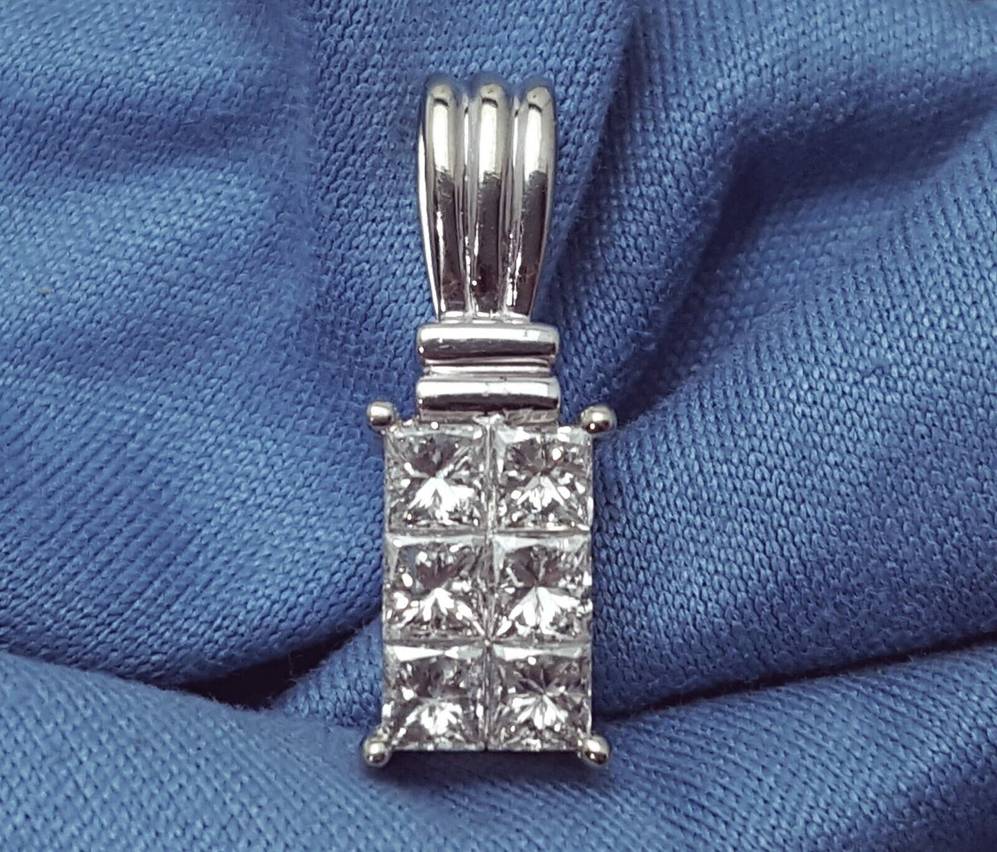 14K Solid White Gold Square Princess Cut Diamond Charm Pendant