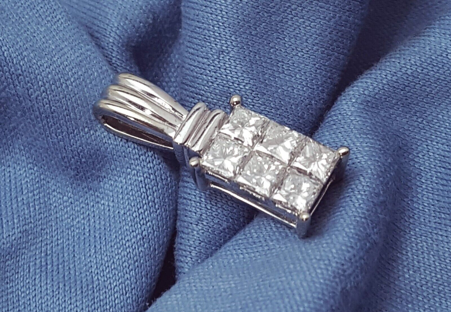 14K Solid White Gold Square Princess Cut Diamond Charm Pendant