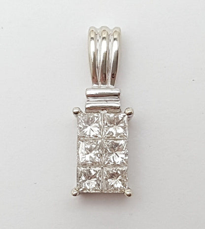 14K Solid White Gold Square Princess Cut Diamond Charm Pendant