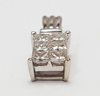 14K Solid White Gold Square Princess Cut Diamond Charm Pendant