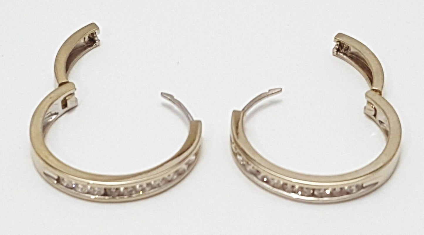 14K White Gold Designer Round Hoop Diamond Earrings