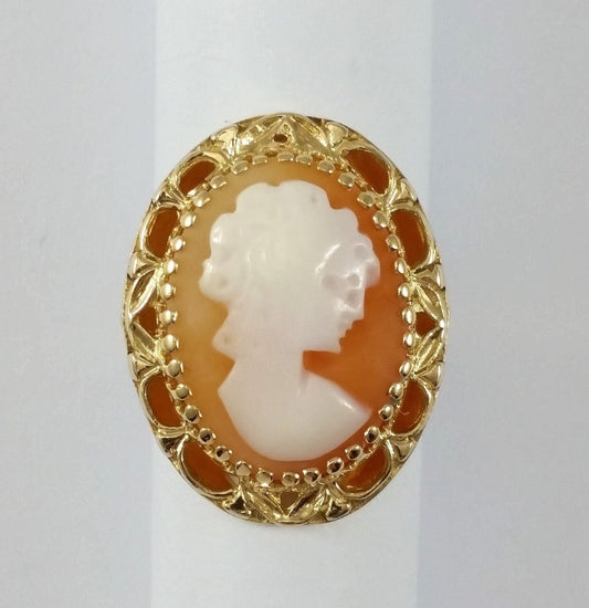 14K  Solid Yellow Gold Designer Cameo Ring