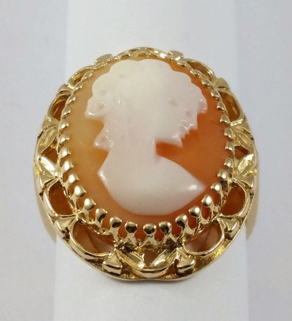 14K  Solid Yellow Gold Designer Cameo Ring