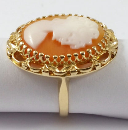 14K  Solid Yellow Gold Designer Cameo Ring