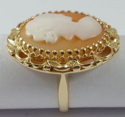 14K  Solid Yellow Gold Designer Cameo Ring