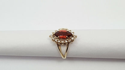 14K Solid Yellow Gold Garnet & Diamond Ring